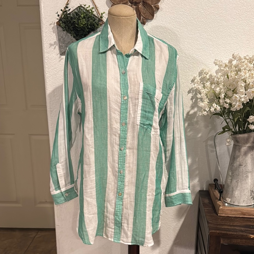 Rails-Jaylin Stripe Cotton Button-Up Shirt Jade size M
